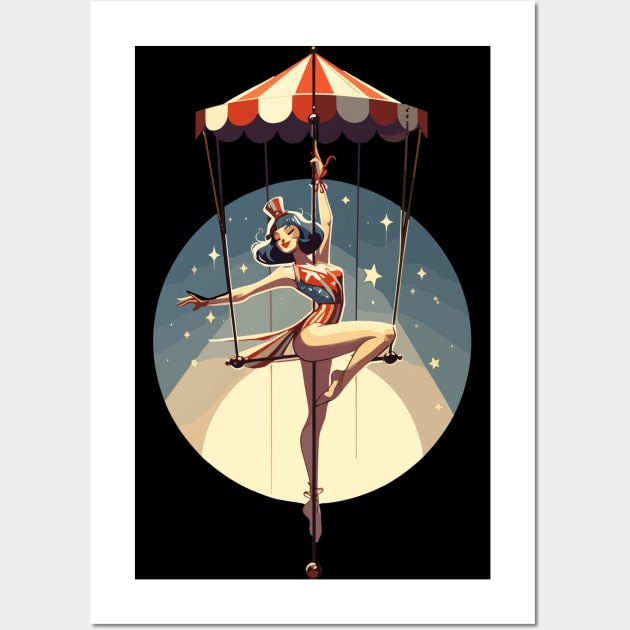 Circus girl give show on flying trapeze Wall Art by TomFrontierArt